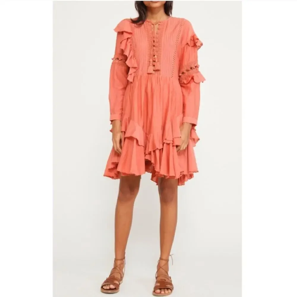SEA New York $495 Weatherly Pom Crochet Dress in Salmon - Picture 11 of 11